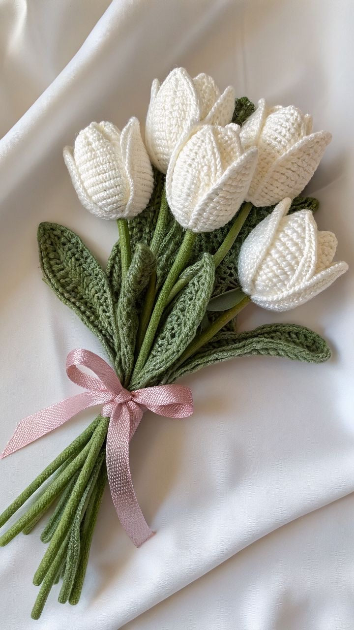 Ramo 5 tulipanes tejidos